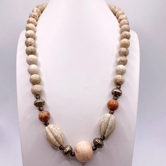 Vintage Gemstones Cream and Pink Jasper 17” - Picture 2 of 7